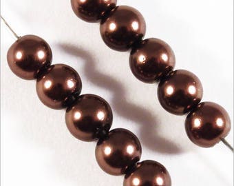 100 Pearly beads 4 mm dark brown Czech glass