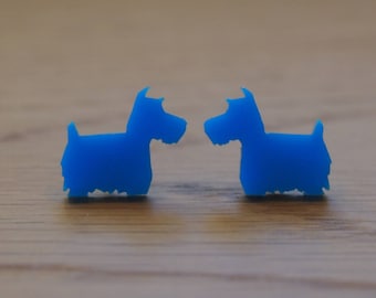 Tiny Sweet Scottie Dog Earrings. Available in mint or blue