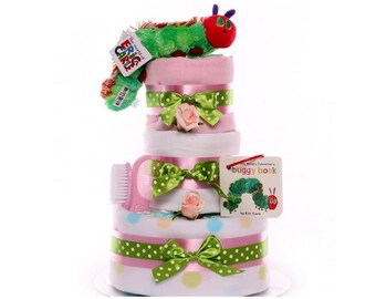 The Very Hungry Caterpillar Nappy Cake Girl, nappy cake gift baby girl, maternity leave gift, baby shower gift, large nappy cake