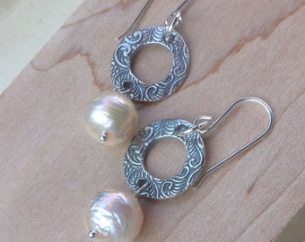 Peach Kasumi Pearl Earrings, Baroque Pearl Earrings, Sterling Silver, 10mm pearl earrings, pearl jewelry, silver earrings, last one