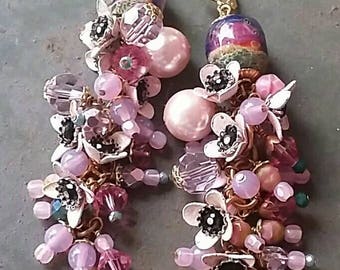Little Pink Flowers on a Vine with beady foliage...Fresh Earrings from Wendy Baker
