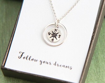 Sterling Silver Compass Necklace, Compass Graduation Necklace, Inspirational Necklace, Inspirational Gift, Graduation Gift, Class of 2018