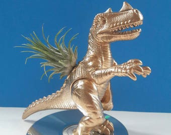 Upcycled Dinosaur Air Planter With CD Base, Dinoplanter, Air Planter, Recycled, Repurposed Dinosaur Planter, Made By Mod.