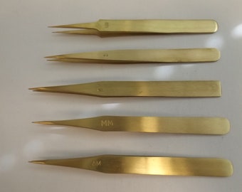 Brass Tweezer Set 5PC Anti Magnetic Jewellers Watch Repair Tweezer Set