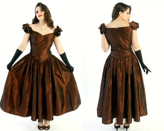1950s Taffeta Rose Party Dress