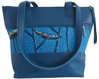 Leather - blue tote bag
