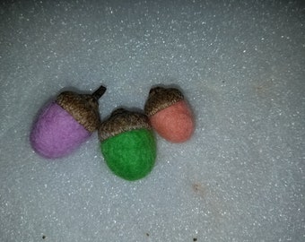 3 Needle Felt Acorns with real acorn tops