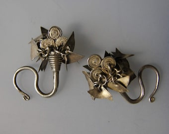 Antique Tribal Hmong Laos Hilltribe Silver Ear Ornament Pair