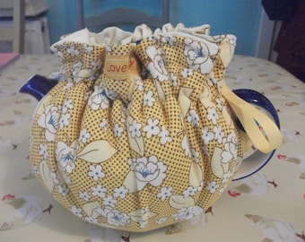 Cotton fabric drawstring tea cosy cotton lined choose your own fabric