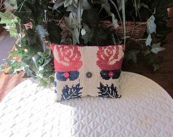 Primitive Antique Coverlet Pillow, Navy & Red