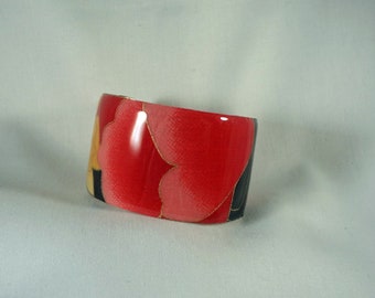SALE BRACELET-Pink Petal Wide Cuff Bracelet, Fabric, Resin, Jewelry, Accessories (CCB125)