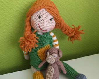 Merry Crochet Pippi doll, with monkey.