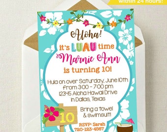 Luau Invitation // Luau Birthday Invitation // Hawaiian Party Invitation // Hula Invitation // Summer Party Invitation / Hula On Over Invite