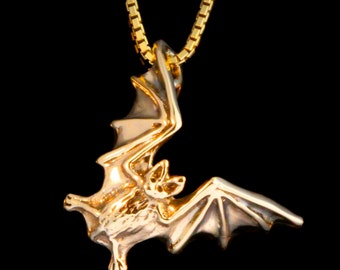Gold Bat Necklace Bat Jewelry 14k Gold Charm Vampire Bat Charm Halloween Necklace Gold Halloween Jewelry