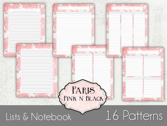 9x7 Notebook Paper &amp; Lists Printable Planner Pages for use