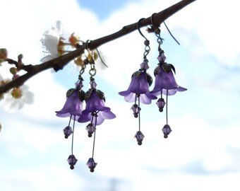 Amethyst Earrings - Flower Earrings - Floral Earrings - Woodland Earrings - Purple Earrings - Dangle Drop Earrings - Vintage Style Boho Gift
