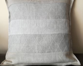 Natural Gray Linen Throw Pillow - Striped Linen - Pure Linen Cushion Cover - Linen Decorative Pillow - Farmhouse Cushion -Organic Pillowcase
