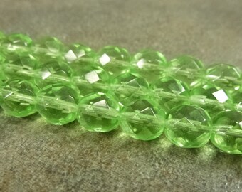Czech Glass Firepolish Beads Tranlucent Spring Green 8mm Faceted Glass 16pc