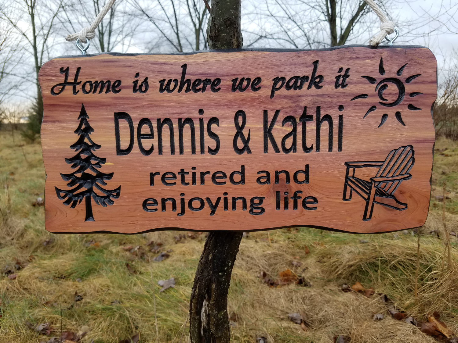 Campsite Sign First Names Personalized Carved Wooden Camping