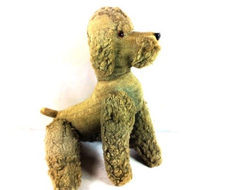1950s Sawdust Stuffed Poodle - Old Stuffed Animal - Antique Poodle - 21 inches