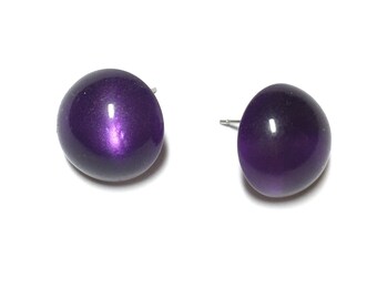 Dark Purple Studs | Eggplant Purple Retro Button Stud Earrings in Moonglow | vintage lucite | #MGB-2PU