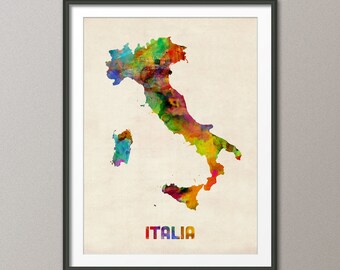 Italy Watercolor Map, Italia Map, Art Print (433)