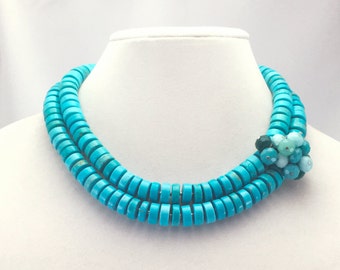 Multistrand Turquoise Howlite Cluster Gemstone Statement Necklace by Modaire
