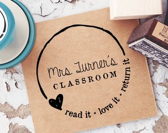 Self-Inking Teacher Stamp- Teacher Book Stamp- From The Classroom Of Stamp- Read it, Love it, Return it- Personalized Rubber Stamp 10183