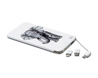 Elephant power bank. Travel gift. Elephant print powerbank. Power bank 5000 mAh. Personalized power bank. White elephant gift travel charger