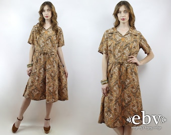 1970s Dress Hippie Dress Hippy Dress 70s Dress Party Dress XL Dress Vintage 70s Brown Paisley Dress L XL