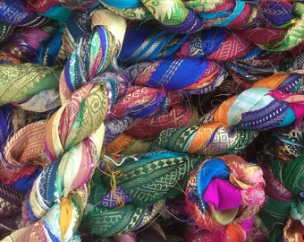 Metallic Border Sari Silk Ribbon, Variegated Sari Ribbon, Silk Ribbon, Wide Silk Ribbon, Colour - Multicoloured