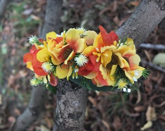 Yellow and orange flower hairband