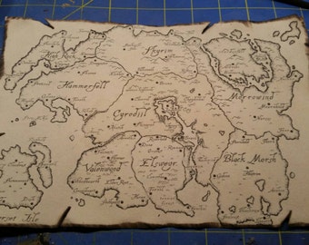 Map of Tamriel, Skyrim, Morrowind, Oblivian, Elder Scrolls Inspired Prop Replica