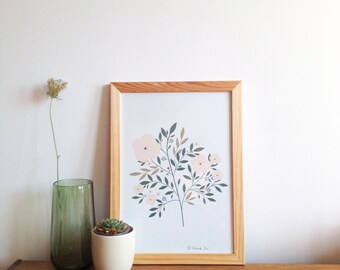 Botanical wall art print, leaves art print, flowers print, botanical Illustration, leaves poster wall decor - size A4