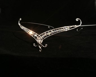 Elven tiara circlet crystal headpiece silver crown medieval wedding