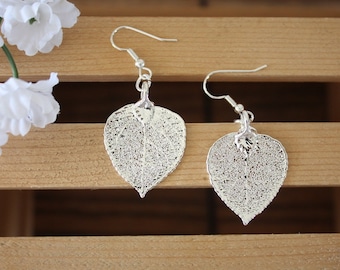 Silver Aspen Leaf Earrings, Real Leaf Earrings, Aspen Leaf, Sterling Silver Earrings, LESM152