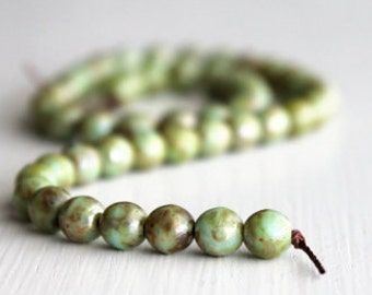50 Opaque Seafoam Picasso 6mm Czech Glass Rounds