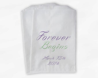 Forever Begins Favor Bags in Lavender and Sage - Custom Candy Buffet Bags with Wedding Date - Paper Treat Bags (0016-2)