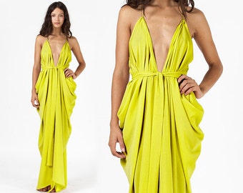 Chartreuse Dress, Citron Dress, Prom Dress, Lime Green Dress, Grecian Dress, Convertible Dress