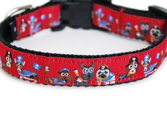 Pirate Dog Collar, Can be Personalized with Laser Engraved Buckle, for Girl or Boy, Benefits Animal Rescue, Small Dog Collar- Pirates Ahoy