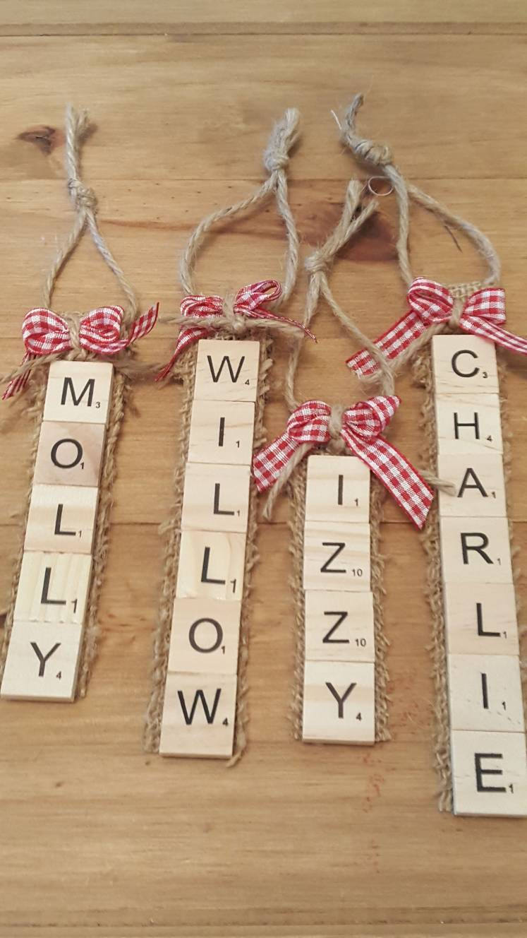 Scrabble tile personalised name tag. Wedding place setting..