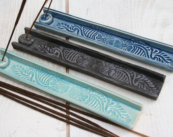 incense burner, incense tray, stick incense holder, blue batik paisley, yoga gift, meditation, boho decor, aromatherapy gifts, altar items