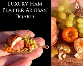 Luxury Ham Platter & Festive Satsumas - Artisan fully Handmade Miniature in 12th scale. From After Dark miniatures.