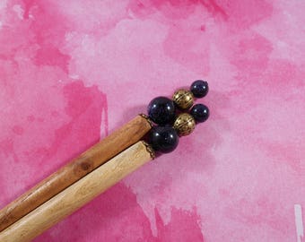 Starry Night - blue goldstone and gold hair stick pair, sparkly, semi precious stones, beaded hairsticks, long hair, hair sticks