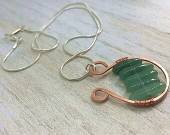 Mother's Day SALE! - Aventurine stone and copper wire necklace, aventurine necklace, green aventurine jewelry, copper wire necklace