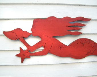 Mermaid Wall Decor Mermaid Wall Art Coastal Decor Mermaid Art Large Wood Mermaid Sign Beach House Decor Swimming Outdoor Decor