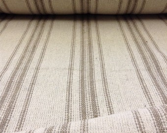 Grain Sack Fabric - Farmhouse Cream Fabric - Tan 12 Stripe - 54" Wide - Upholstery Weight - CONTINUOUS CUT