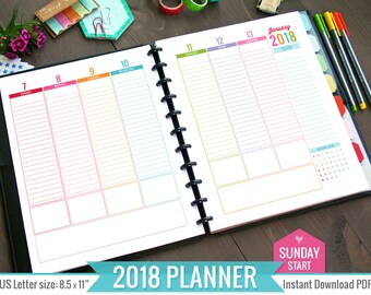 2018 Planner PRINTABLE pdf file | Sunday Start, Weekly Planner, Monthly Planner, Student Planner, Academic Planner Agenda