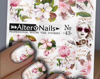 No. 43 Light Flowers Nail Water Wraps Art Stickers Decals
