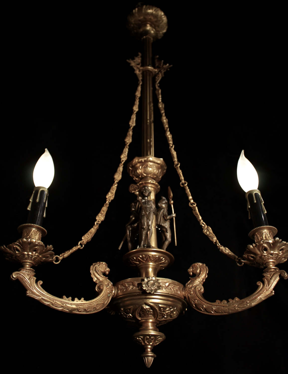 Victorian Gas Chandelier W Royal Guard Sculptures Stamped Circa Victorian Gas Chandelier W Royal Guard Sculptures Stamped Circa 1870 Red Wired